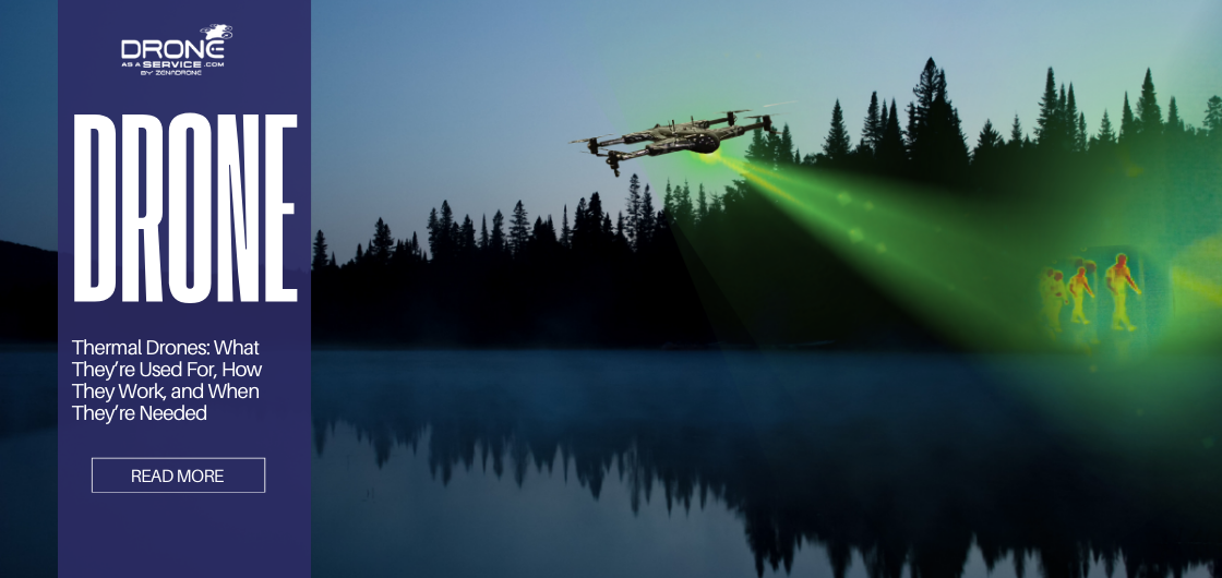 Thermal drone capturing infrared heat data during an aerial inspection.